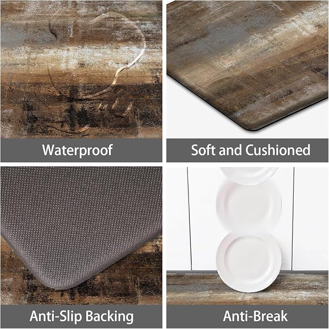 MAYHMYO Kitchen Rug Anti Fatigue Kitchen Mat Cushioned Taupe Abstract Art Kitchen Rugs Non Skid Waterproof Kitchen Rugs and Mats for Floor Laundry Standing Desk Sink