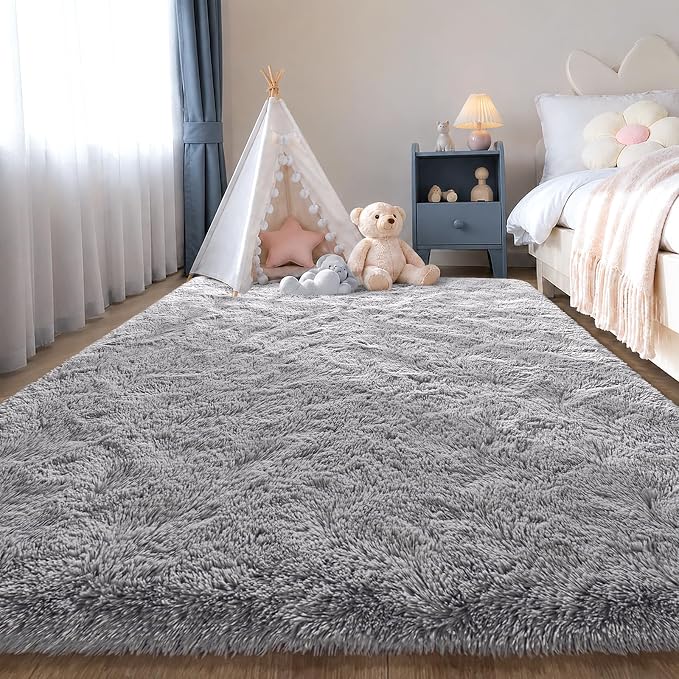 Zentavio Area Rugs for Living Room Small Carpet for Bedroom 3x5 Bedside Washable Soft Fluffy Shag Aesthetic Plush High Pile Throw Rug for Nursery Kids Room Dorm Room Grey