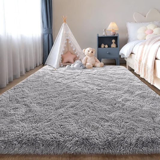 Zentavio Area Rugs for Living Room Small Carpet for Bedroom 3x5 Bedside Washable Soft Fluffy Shag Aesthetic Plush High Pile Throw Rug for Nursery Kids Room Dorm Room Grey
