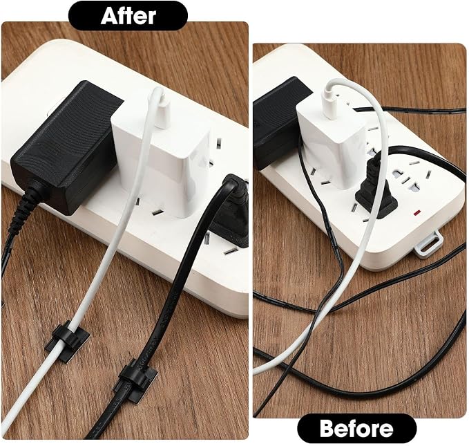 Eboot 100 Pieces Adhesive Cable Wire Clips Strong Cord Clips Wire Holders Cable Cord Management Straps Clamps Tie Holder for the Wall, Under Desk, Car, Office and Home