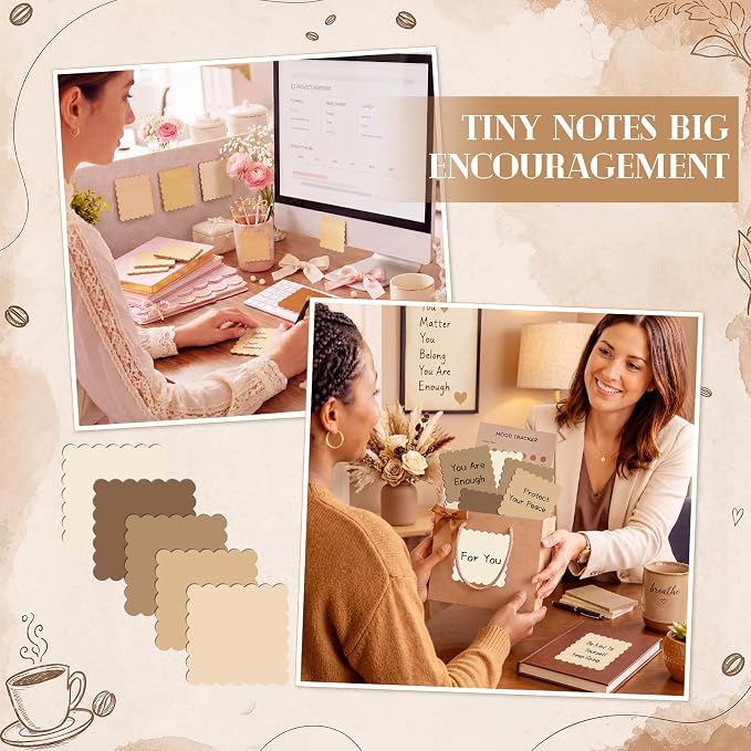 Epakh 10 Pack Scalloped Sticky Notes Bulk 3"x3" Cute Aesthetic Memo Pads 5 Gradient Colors Wavy Self Notepads for Office Study and Daily Life Organization, 300 Sheets(Brown)