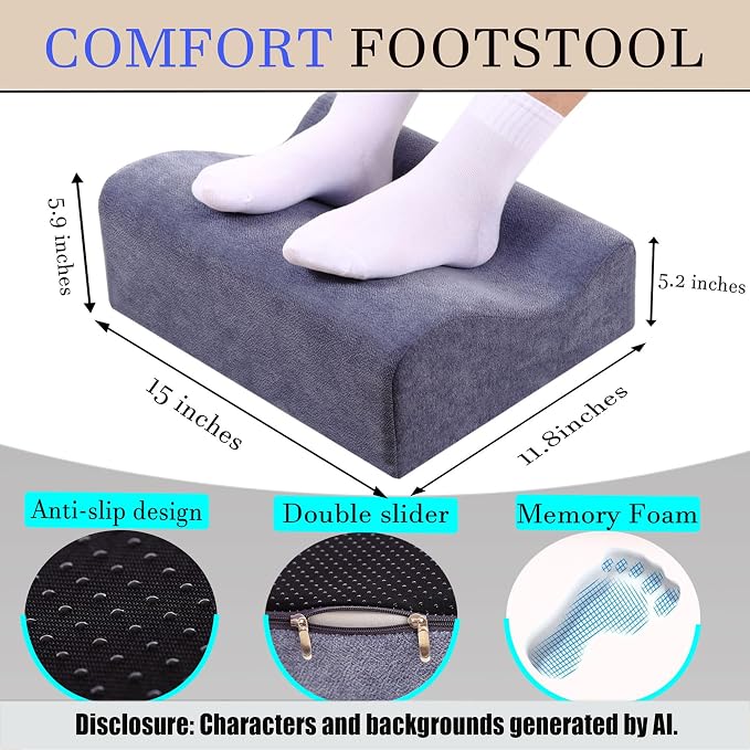 Foot Rest for Under Desk at Work,At Work Soft Ergonomic Footrest,Support Foot Pillow,Heel Chair,Leg Elevation Pillow,(Blue)