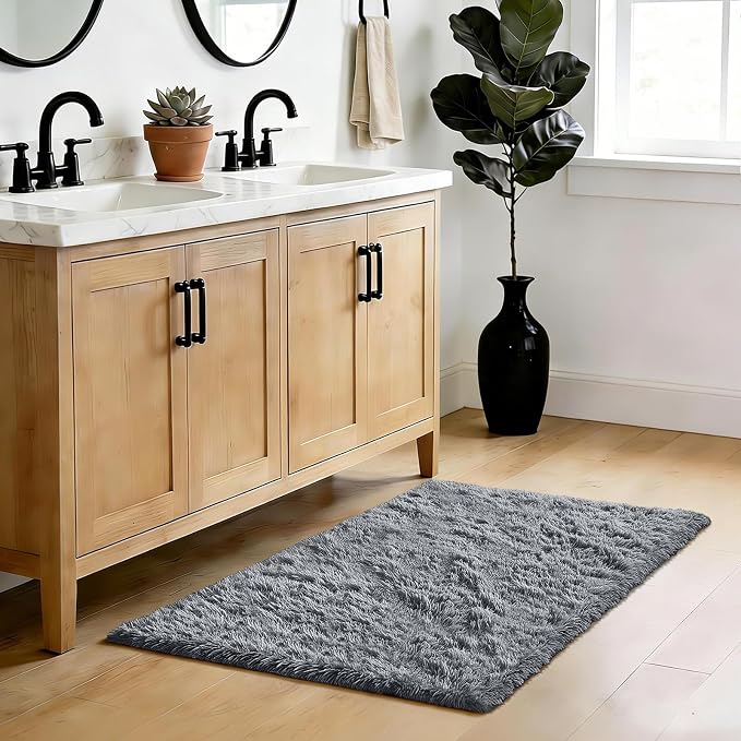 Soft Runner Rugs for Bedroom, Grey 3x7 Area Rugs Fluffy Rug Shag Area Rug Carpet, Bedside Rug for Living Room Bedroom Room Home Decor