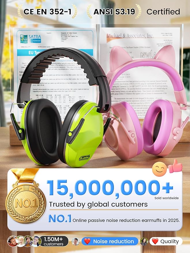 Dr.meter Ear Muffs for Noise Reduction: SNR27.4 Noise Cancelling Headphones for Autism with Adjustable Headband - Kids Ear Protection for Monster Truck, Airplane, Fireworks, Concerts and Kids Autism