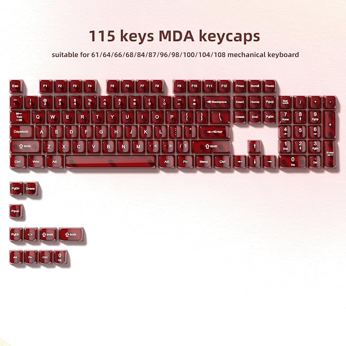 dagaladoo Clear keycaps,Transparent Keyboard keycaps,Jelly Key caps Set,Shine Through keycap，MDA Profile Keyboard caps for Mx Switches Mechanical Keyboard(Dark Red)
