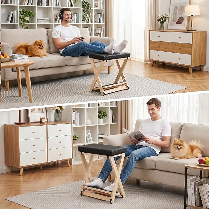 Adjustable Foot Rest Under Desk, Solid Wood Ergonomic Under Desk Footrest with Detachable Memory Foam Pad, Double Layer Foot Stool and Leg Rest with 3-Level Angle, for Home Office Gaming Chair