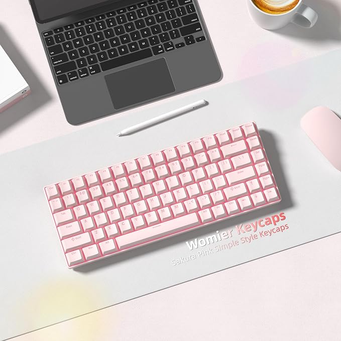 Womier PBT Shine Through Keycaps, Cherry Profile Pink Keyboard Key caps, Cherry Profile Custom Keycaps124-key Double Shot Set for 60% 65% 75% 100% Cherry Gateron MX Mechanical Keyboards