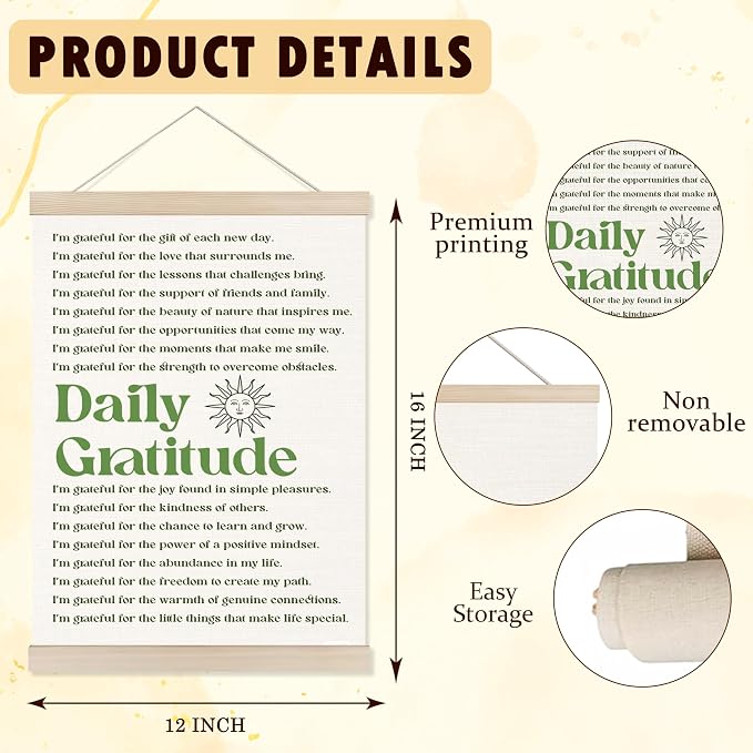Welshower Vintage Daily Gratitude Positive Affirmations Poster Hanger Frame, Retro Motivational Wall Art Prints Decor for Home Bedroom Dorm Office Yoga Studio Framed, 12x16 Inch（green）