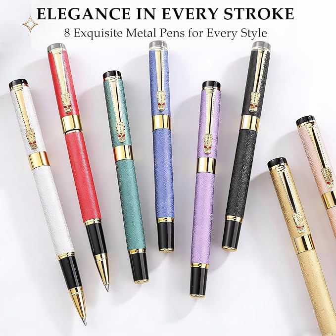 Fancy Pens for Women, Nice Rollerball Pens with Dragon Design, Elegant Gift Pen, Office & Signature Writing Pen, Refillable Black Ink Business Pen (White)