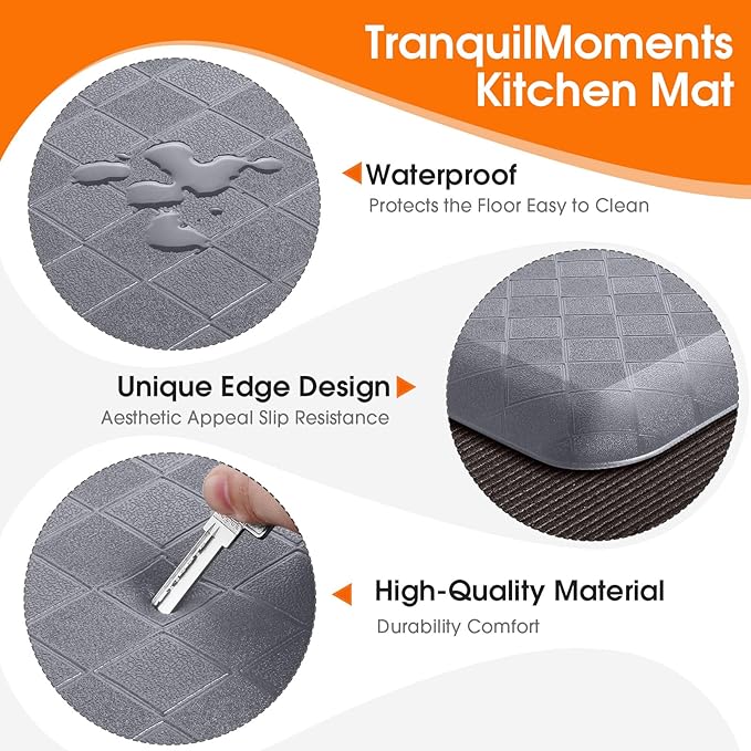 4/5 Inch Extra Thick Kitchen Mats for Floor,Non Slip Anti Fatigue Kitchen Rugs,Waterproof Stain Resistant Sink Mat,Cushioned Standing and Comfort Mats for Office (17"x28" Grey)