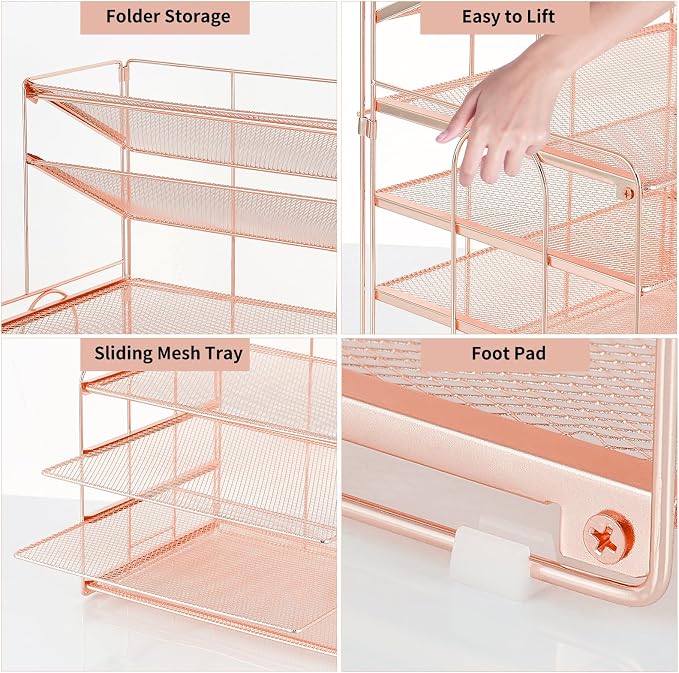 OPNICE Desk Organizers and Accessories, 6-Tier Letter Tray Paper Organizer, Desktop File Organizer, Office Desk Accessories for Office Supplies (Rose Gold)