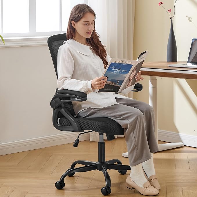Ergonomic Office Chair, Desk Chair with Adjustable Lumbar Support, Breathable Mesh Comfy Computer Chairs with Flip-up Armrests Executive Task Chair for Adults Home Office (6Pcs)