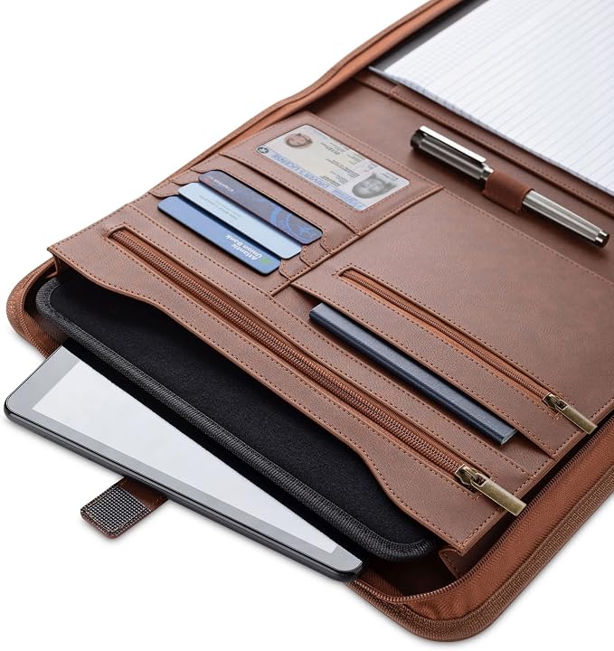 Forevermore Portfolios Padfolio Binder - Professional Faux Leather Travel Organizer Pouch for Tablet, Documents, Presentation Folders, Zipper Closure, Notepad - Brown (Pack of 2)