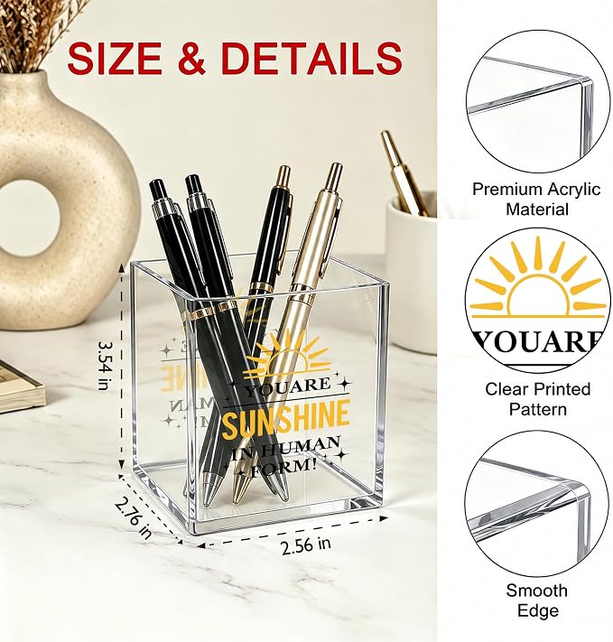 Inspirational Office Acrylic Cosmetic Pen Pencil Holder Cup, You Are Sunshine In Human Form Pencil Organizer, Positive Desk Accessories, Motivational Gifts for Women Men Teacher（A21）