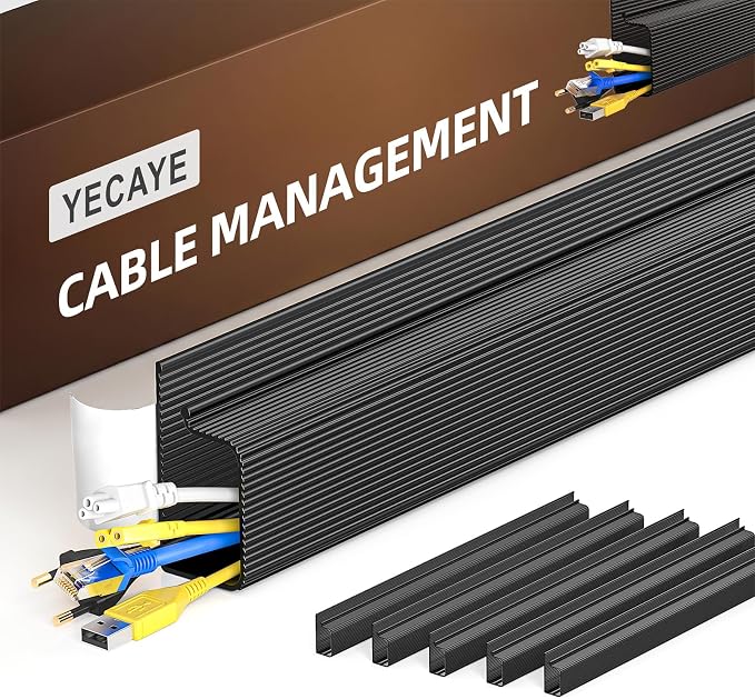 YECAYE Cable Management, 6 Pack, Black | Cord Organizer;Adhesive Mount;No-Drill Under Desk Wire Management;for Home Office;Baby proofing