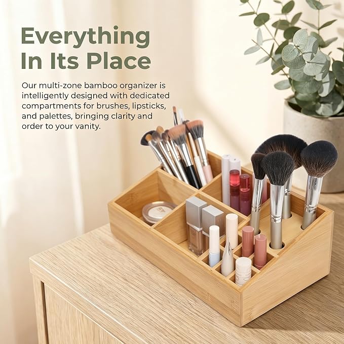 2 Pack Bamboo Art Supply Organizer | Wooden Desktop Storage, For Artists, Office Supplies, Makeup Brushes, Minimalist Desk Accessory