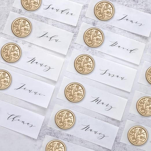 UNIQOOO Wax Seal Stickers - 3D Floral Wedding Invitation Envelope Seal Sticker, 50 Pcs Self- Adhesive Prosecco Metallic Light Gold Flower Stickers, Perfect for Invitation, Christmas, Gift Wrapping