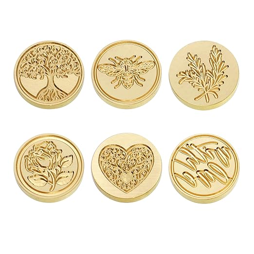 SWANGSA Wax Seal Stamp Set, Vintage 6 Pieces Sealing Wax Stamp Heads and 1 Wooden Handle for Weeding Invitations, Letters, Envelopes, Christmas (Tree of Life Set)