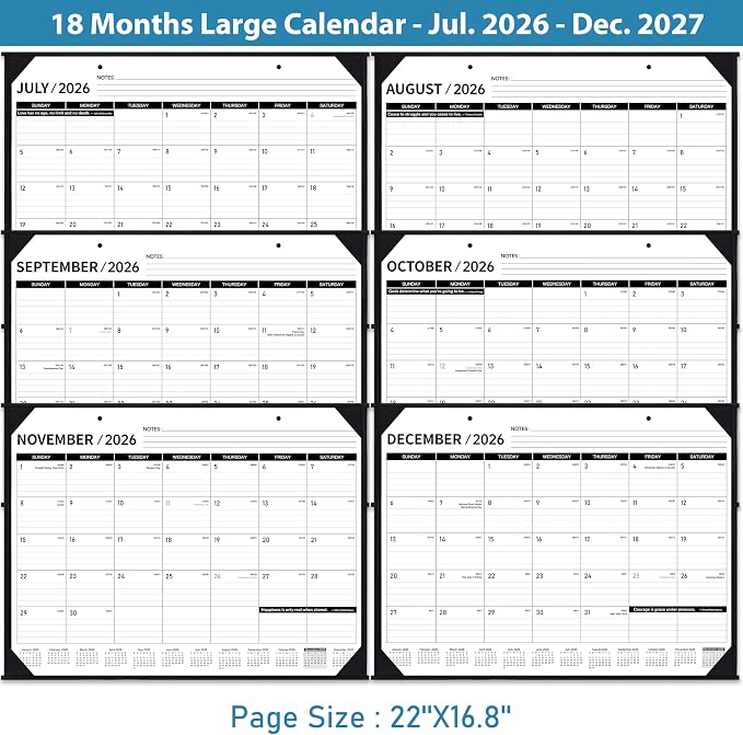 2026-2027 Desk Calendar - JUL. 2026 – DEC. 2027, 22" x 17", Large Desk Calendar 2026-2027, 18 Monthly Large Desk/Wall Calendars 2-in-1, Corner Protector, Desk Pad, Large Ruled Blocks