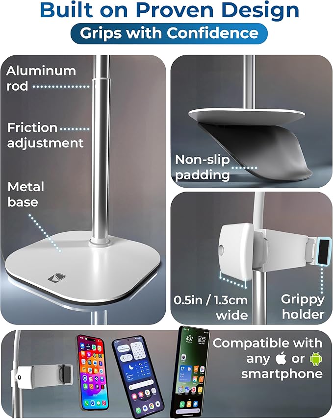 Phone Stand for Recording with Light for Desk - ChatStand Halo 9-13" Adjustable, Portable Ring Light Tripod, iPhone Stand for Desk & Phone Holder for Video Recording, Filming, Zoom Calls (Frost White)
