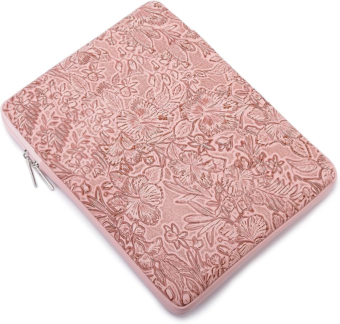 Kinmac 360° Protective Vertical Laptop Sleeve Case Cover Bag (Pink Flower PU, 15.6 inch-16 inch)