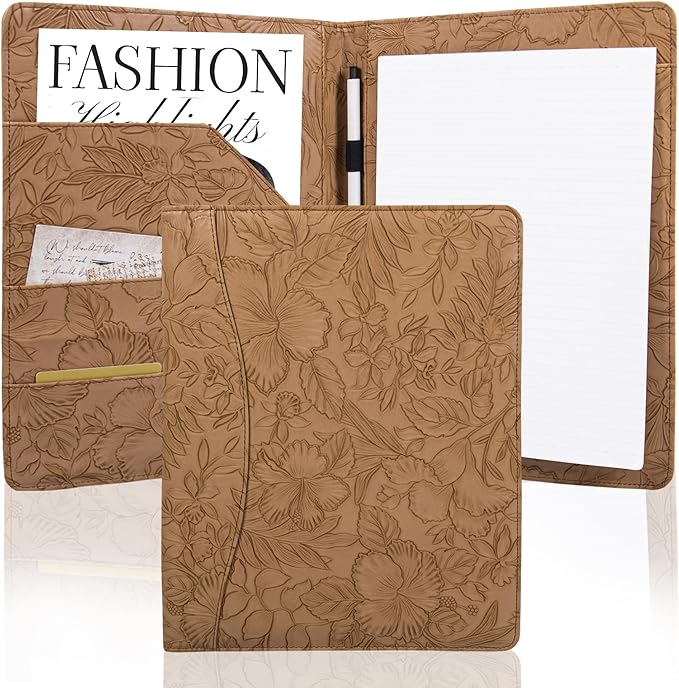 AZXCG Embossed Padfolio Portfolio Binder,Interview Resume Folder with Business Card Holder,Portfolio Folder with Document Organizer,A4 Legal Pad Holder for Men &Women