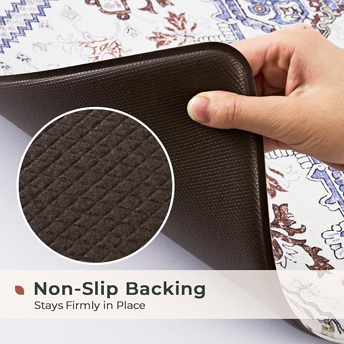 FRESHMINT Boho Kitchen Mat Set 2 Piece, 17x30''+17x47'', Gray | Anti-Fatigue, Non Slip, Comfort, Kitchen Decor, Easy to Clean, Waterproof, Perfect for Kitchen, Laundry, Office