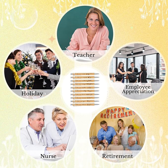 Watersay 10 Pcs Inspirational Bamboo Pens Bulk Flower Ballpoint Pens with Black Ink Employee Appreciation Thank You Gift for Women Men Easter Coworker Staff Social Worker Volunteer Teacher Nurse
