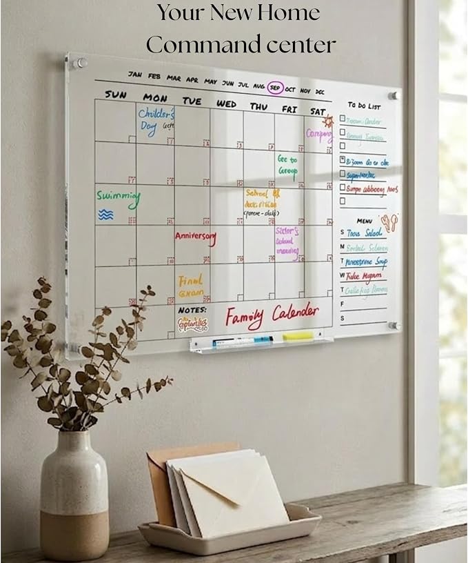 Large 28x20 Acrylic Wall Calendar – Clear Dry Erase Monthly Planner for Wall – Family Command Center for Home, Office & Kitchen – Reusable Acrylic Calendar with Markers & Accessories