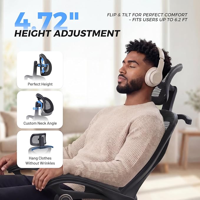Ergonomic Office Chair - Adjustable Lumbar & Headrest, 90-160° Reclining with Footrest, Breathable Mesh Back - Home Office/Gaming Computer Chair