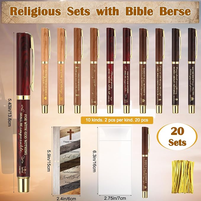 Spakon Christian Gifts for Men Religious Baptism Church Inspirational Bible Verse Engraved Compass Bamboo Pen Bookmark Christian Gifts for Pastor Father Sunday School Father's Day