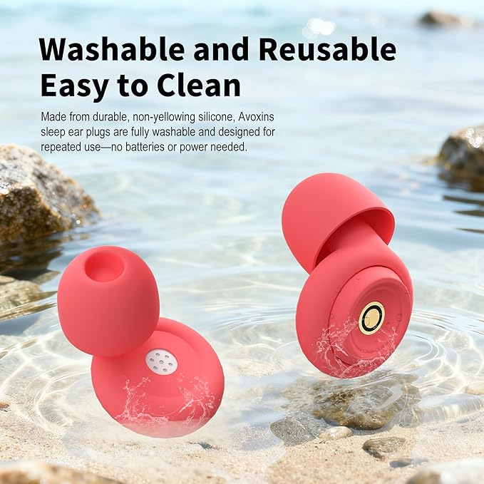 Ear Plugs for Sleeping Ultra-Comfy Silicone Earplugs for Concerts Noise Cancelling Reusable Noise Reduction Earbuds for Travel Focus Work 33-45dB Hearing Protection with 9 Tips & Case (Red)