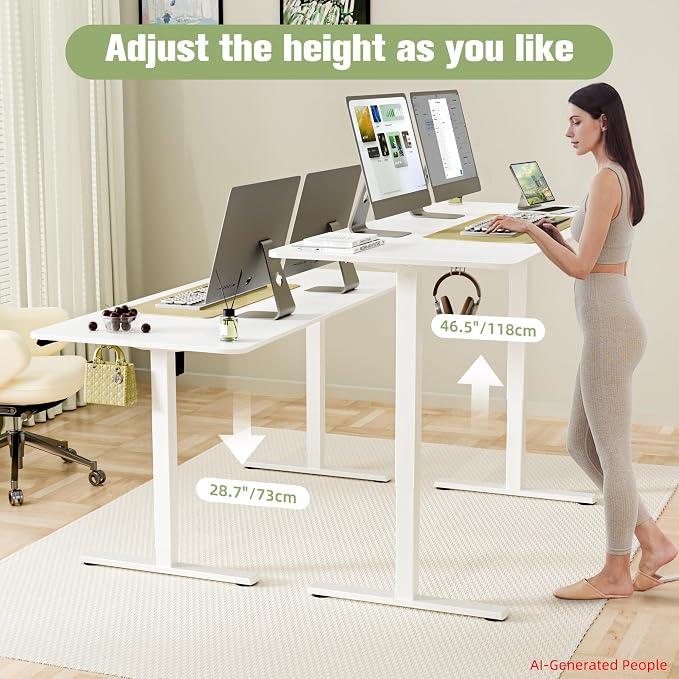 ERGOMAKER 63"x28" Standing Desk, Height Adjustable Sit-Stand Office, White | Electric Adjustable Standing Desk, Sit to Stand Computer Office Desk with Splice Board, Memory Preset, Lifts 28.7''-46.5"