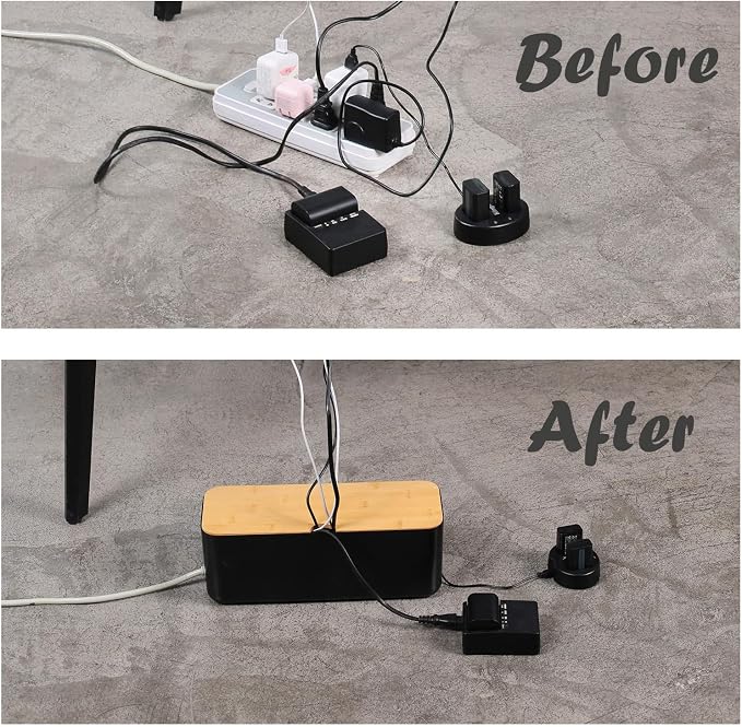 Changsuo Cable Management Box Set Cable Organizer Boxes for Extension Cord Power Stripe Surge Protector Wire Management Organizer Cover Hider for Desk Home Office Kitchen (Small & Large Black)