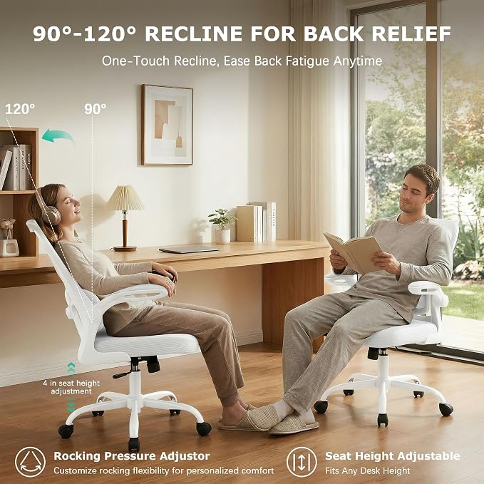 AreShark Office Chair Ergonomic Desk Chairs with Adjustable Lumbar Support, High Back Breathable Mesh Chair with Wheels& Flip-up Armrests,Rolling Swivel Comfy Task Computer Chair for Home Work Gaming