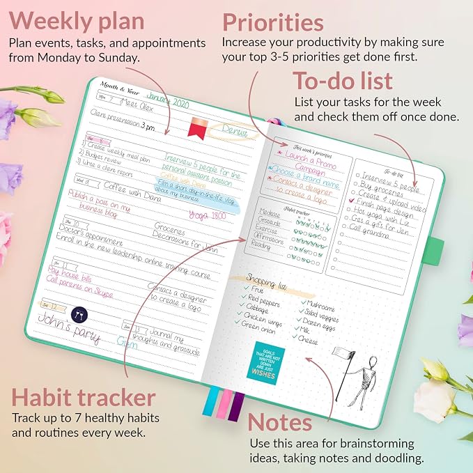 GoGirl Planner and Organizer for Women – Compact Size Weekly Planner, Goals Journal & Agenda to Improve Time Management, Productivity & Live Happier. Undated – Start Anytime, Lasts 1 Year – Emerald