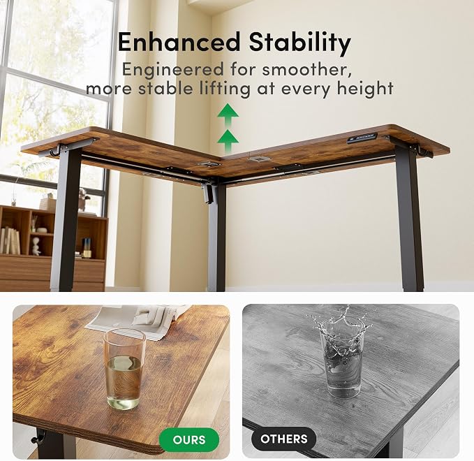FEZIBO 63" x 55" L-Shaped Standing Desk - Adjustable Corner Desk L Shape, L-Shaped Adjustable Desk with Splice Board, L Shape Standing Desk, Rustic-Brown