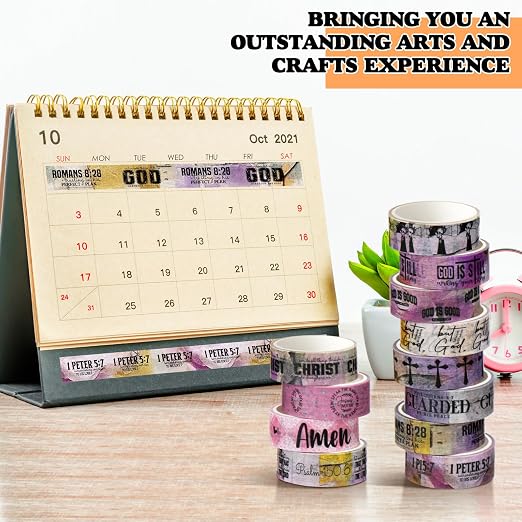24 Rolls Back to School Christian Washi Tape Gifts Bulk Graduation VBS Religious Scripture Purple Bible Verse Washi Tape for Bible Journaling Crafting Students BibleStudy Stationery