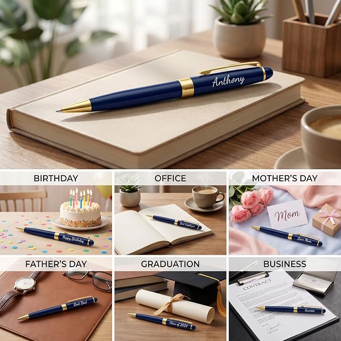 Ancolo Personalized Fancy Pens Quality Advertising Buesiness Gift Office Writing Set- Engraved with Your Message Name Company Team Name, Phone Number Perfect for Business Men 5 Pens/BOX