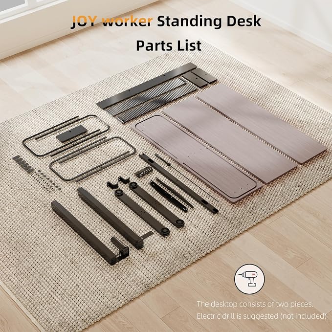 JOY worker 48" Electric Adjustable Standing Desk with Storage Monitor Stand | Grey Computer Desk Height Adjustable with Storage Shelves, Spacious Woskstation, Sit Stand Desk with 2 Hooks for Home Office