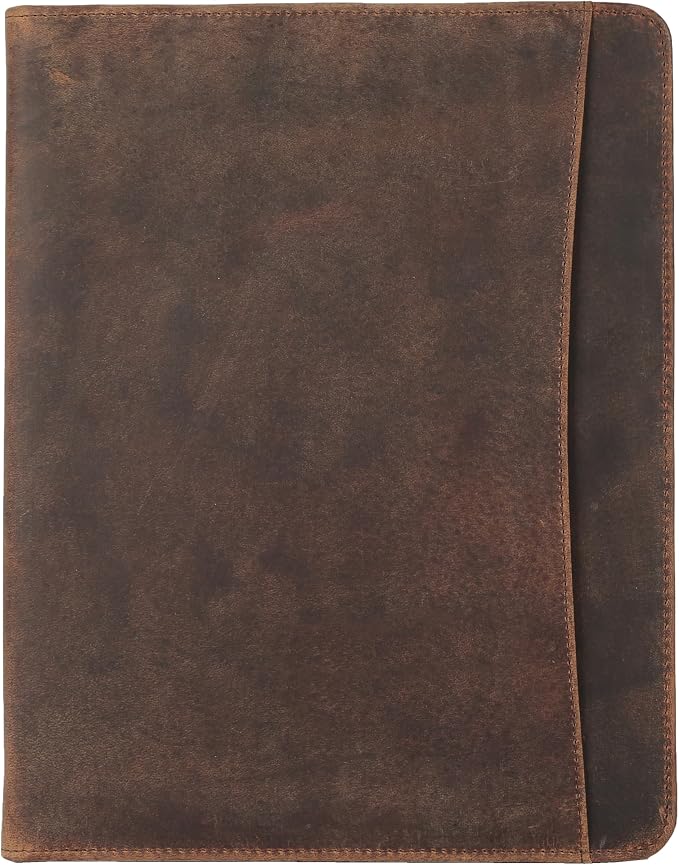 KomalC Leather Portfolio with Zipper Closure | Business Padfolio for Documents, Tablets & Accessories | Vintage Full-Grain Leather Organizer for Professionals
