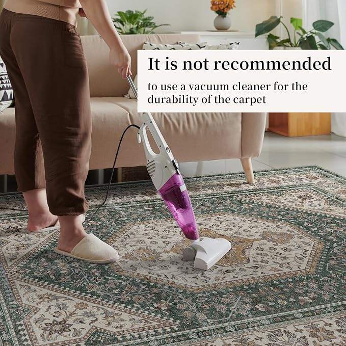 4x8 Runner Rug for Hallway Washable: Non Slip Kitchen Rugs with Rubber Backing Soft Waterproof Wide Mats Stain Resistant Low Pile Carpet for Entryway Bedroom Bathroom Laundry Home Decor Green/Beige