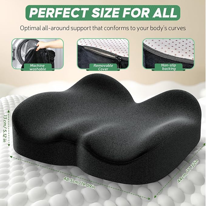 Benazcap Memory Foam Seat Cushion, Ergonomic Office Chair Pressure Relief | Premium memory foam cushion with breathable cover, ergonomic design for office chairs, cars, wheelchairs.