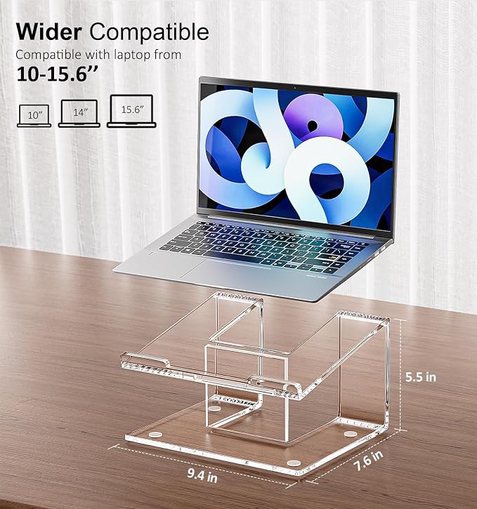 FUCDTEFC Acrylic Laptop Stand for Desk, Laptop Riser for 10-15.6 Inch Laptops, Ergonomic Computer Stand Holder Compatible with Macbooks and Notebooks- Clear | Ergonomic Computer Stand Holder, Compatible with Macbooks and Notebooks, Clear