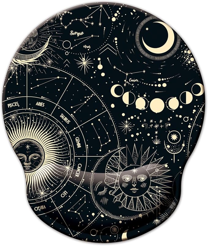 Mouse Pad with Wrist Support, Ergonomic Mouse Pad with Memory Foam Wrist Rest Cushion, Non-Slip Rubber Base Gaming Mice Pad for Home Office Computer Laptop, Moon Phase