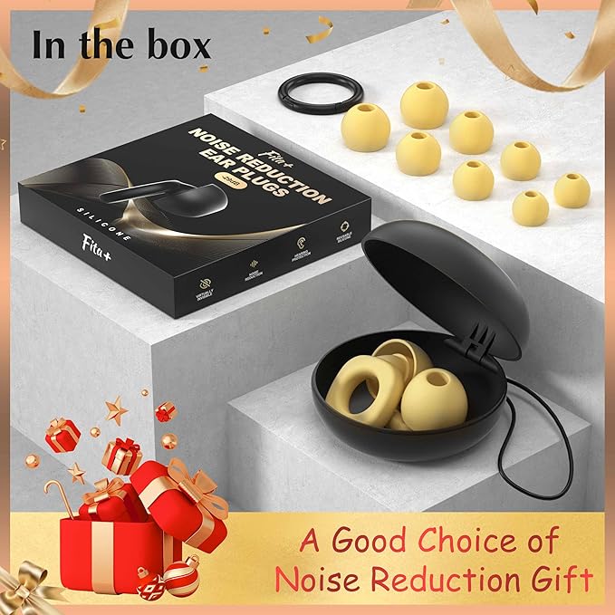Fita+ Soft Reusable Ear Plugs for Noise Reduction up to 33dB, 4 Pairs XS/S/M/L, Soft Silicone Ear Plugs for Sleeping, Noise Cancelling for Work, Focus - Yellow