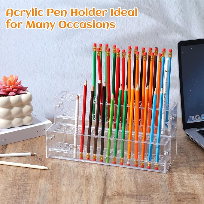 2 Pcs 2-Tier Clear Acrylic Pen Holder with 96 Slots - Multi-Hole Acrylic Pen Display Stand for Organization, Perfect Makeup Brush Holder & Art Brush Rack Organizer for Office Desk, Craft Shows