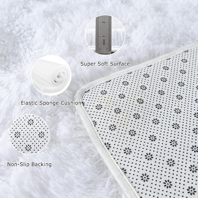 Awaytail Fluffy 4x6 Area Rug–1.4" High-Pile Plush Carpet, Fuzzy Nursery Rugs for Bedroom, Soft Throw Rug for Living Room–White