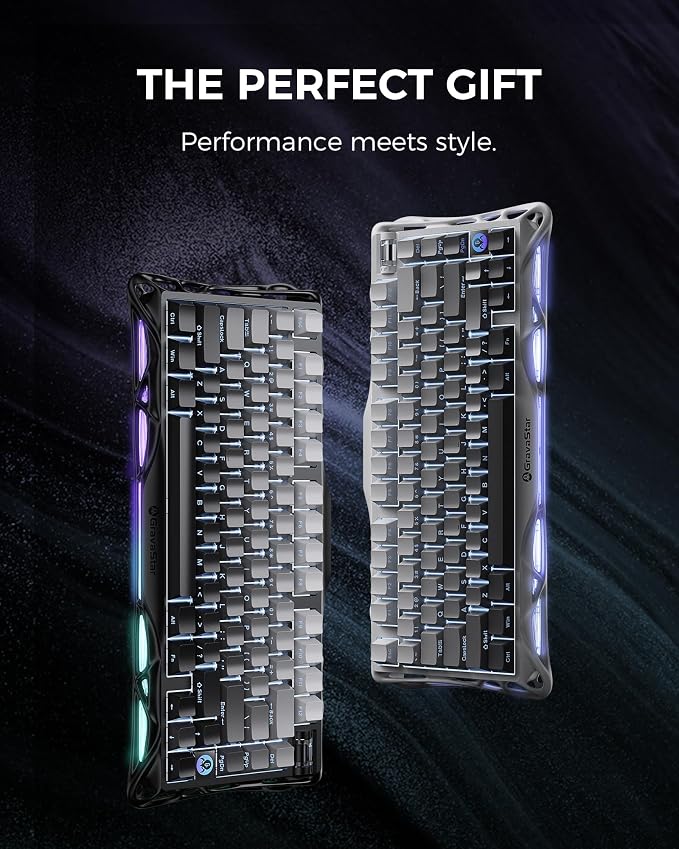 GravaStar Mercury K1 75% Wireless Mechanical Gaming Keyboard, Aluminum Alloy, Gasket Compact Custom Keyboard Hot-Swap Socket, Linear Switches, RGB Backlit【Gradient Black】
