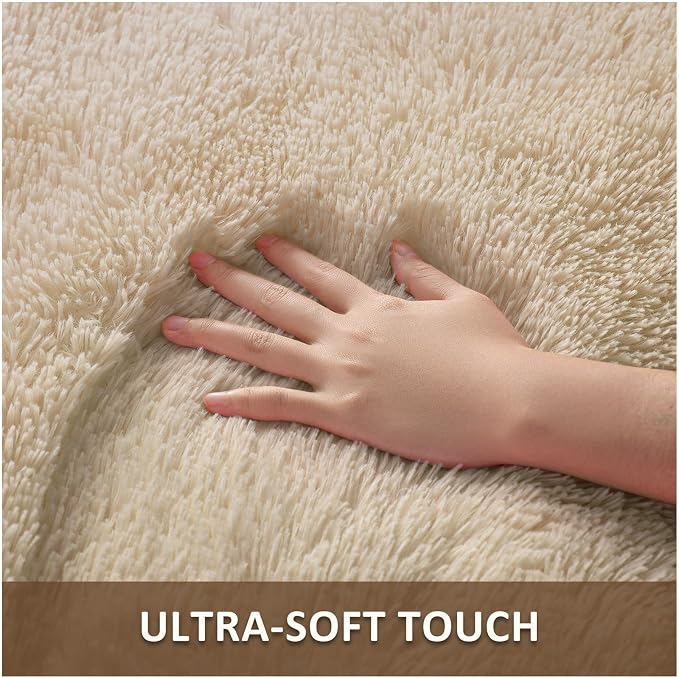 Ophanie 4x6 Oval Beige Rugs for Bedroom Living Room,Fluffy Fuzzy Furry Carpet,Plush Soft Shaggy Bedside Indoor Floor Area Rug for Kids Girls Boys Baby Teen Dorm Decor with Over 99 pcs Pile fibers